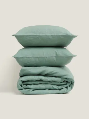 100% Linen Duvet Set in Green Fig