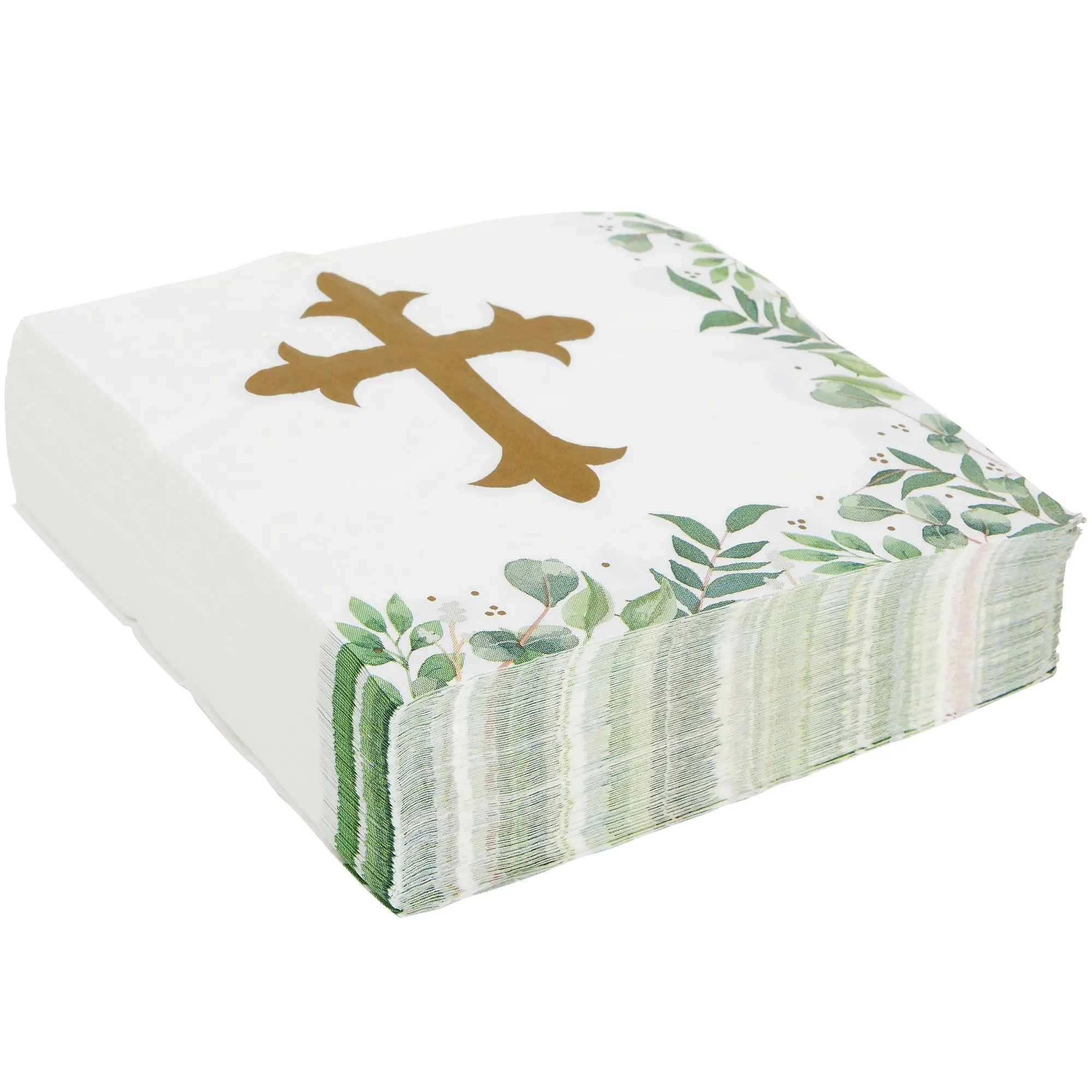 100 Pack Cross Napkins for Baptism, First Communion, Christening Decorations (6.5 x 6.5 In)