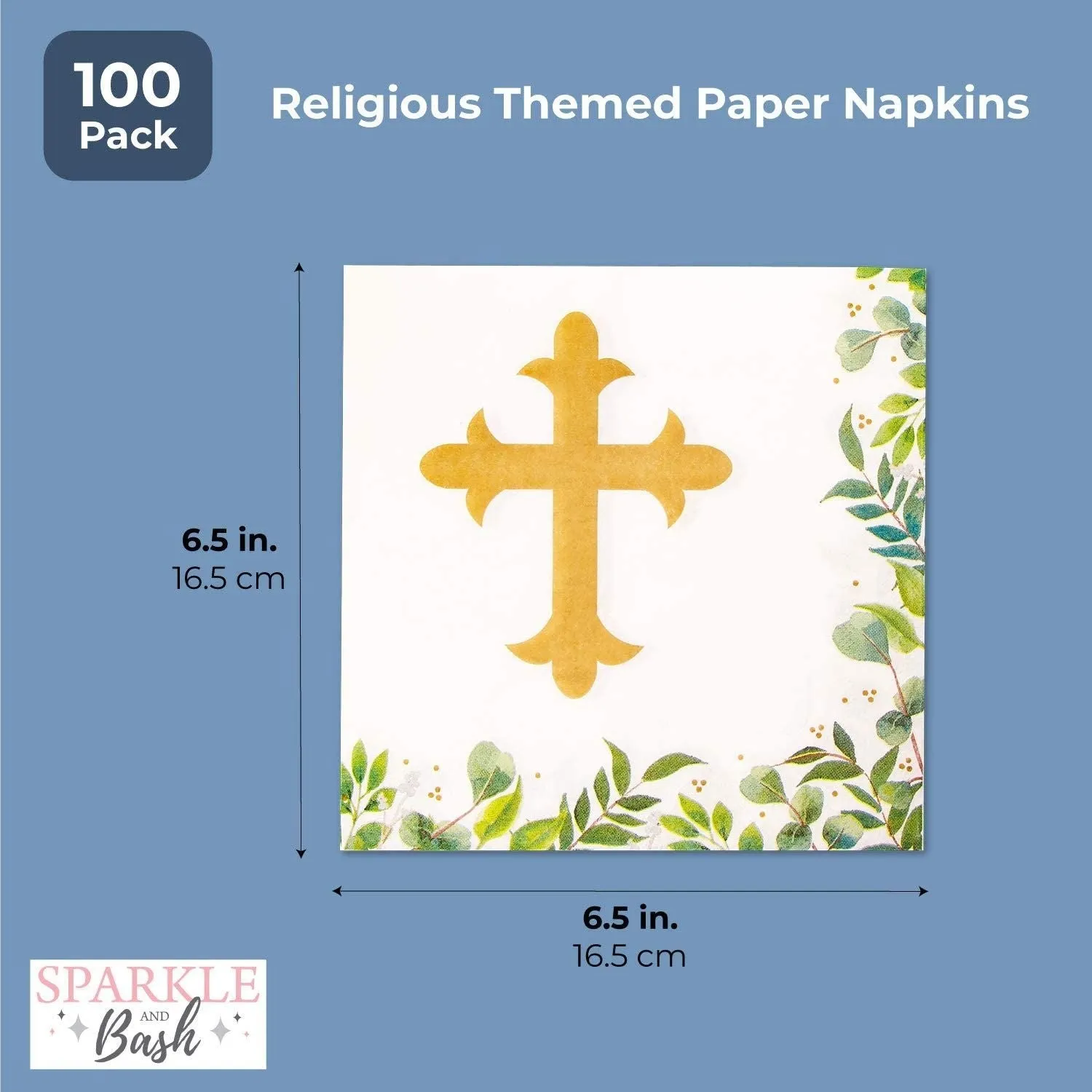 100 Pack Cross Napkins for Baptism, First Communion, Christening Decorations (6.5 x 6.5 In)