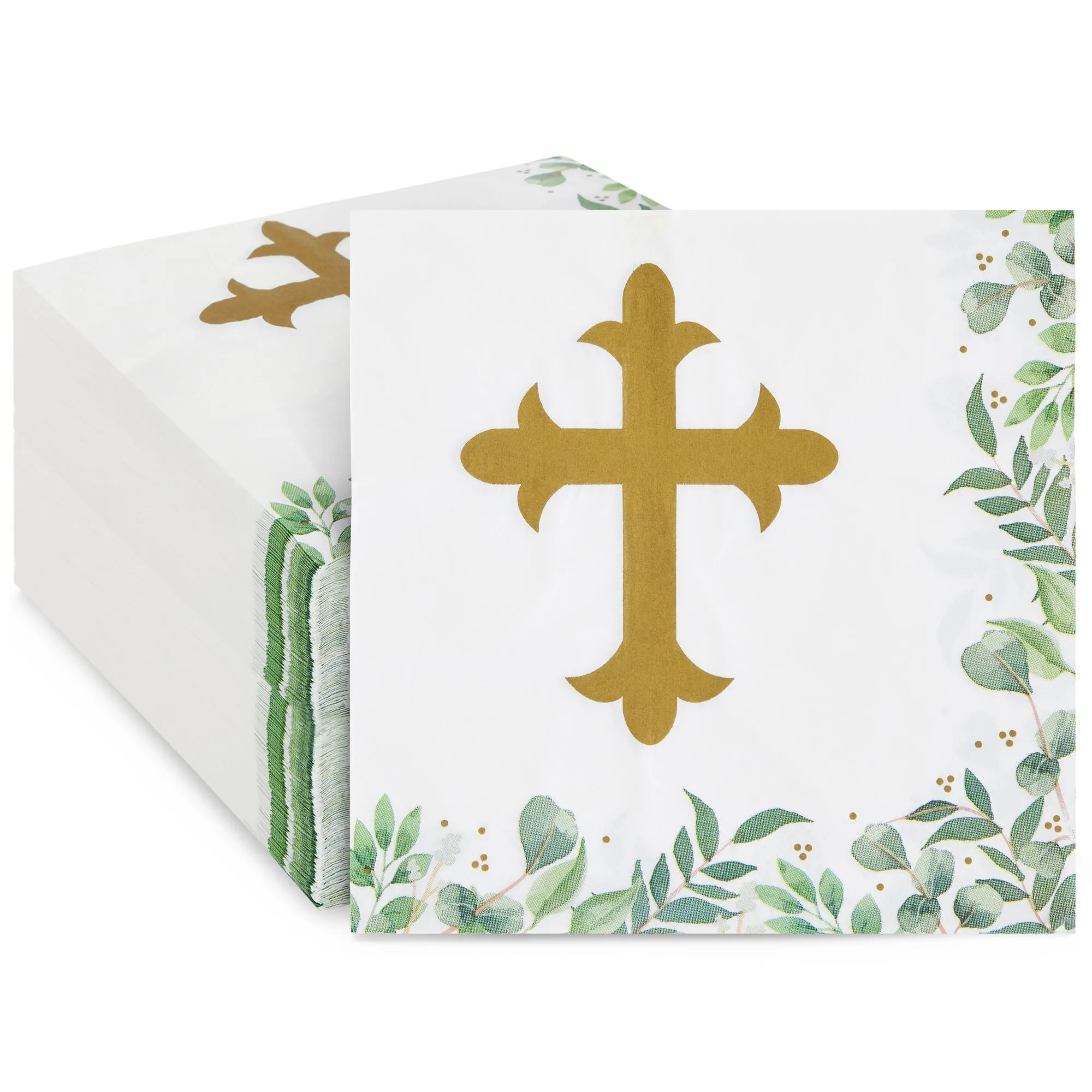 100 Pack Cross Napkins for Baptism, First Communion, Christening Decorations (6.5 x 6.5 In)