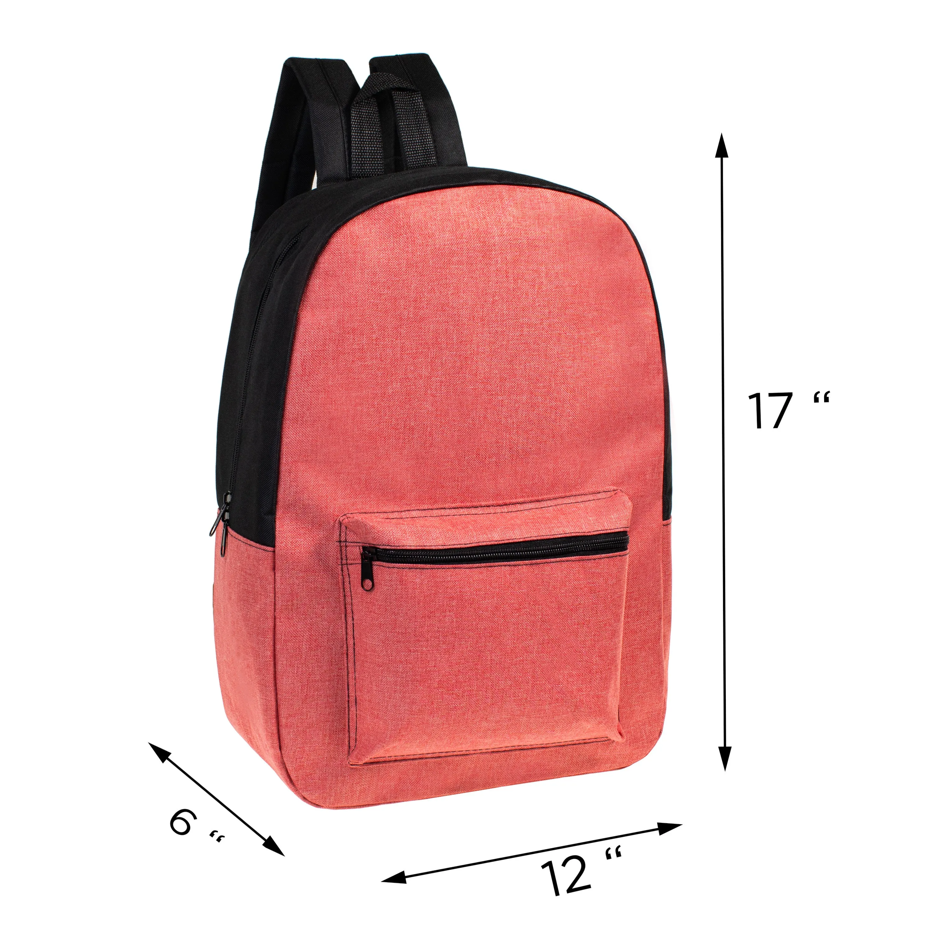 12 Wholesale 17" Backpacks in 6 Colors w/Black Trim and 12 Bulk School Supply Kits of Your Choice