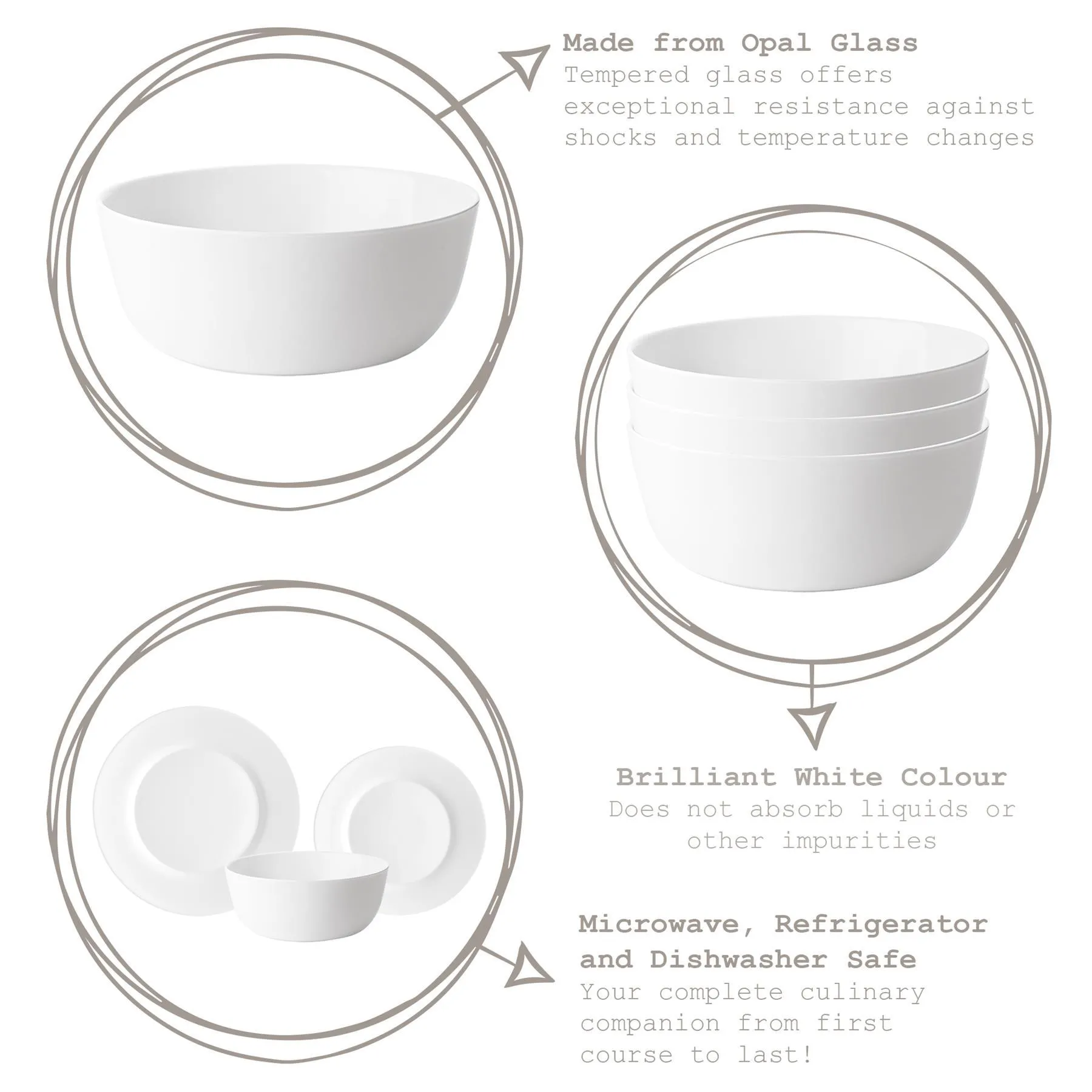 19cm White Toledo Glass Serving Bowls - Pack of Six - By Bormioli Rocco