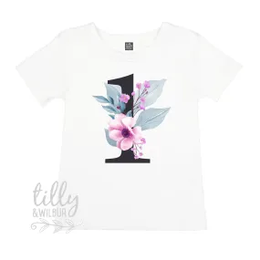 1st Birthday T-Shirt With Floral Design