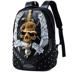 3D Backpack ,Studded Halloween 3D Elf With Sword Faux Leather Rivets Studded Travelling Computer Bags