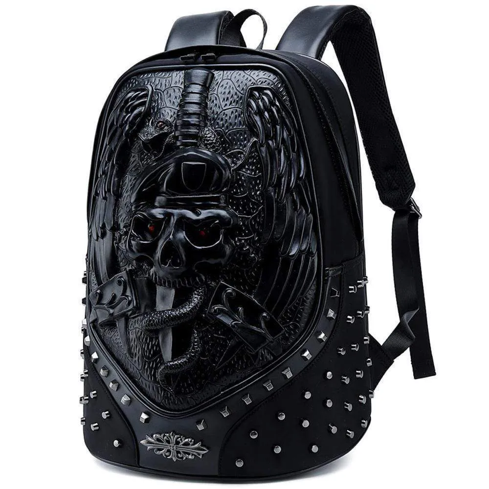 3D Backpack ,Studded Halloween 3D Elf With Sword Faux Leather Rivets Studded Travelling Computer Bags