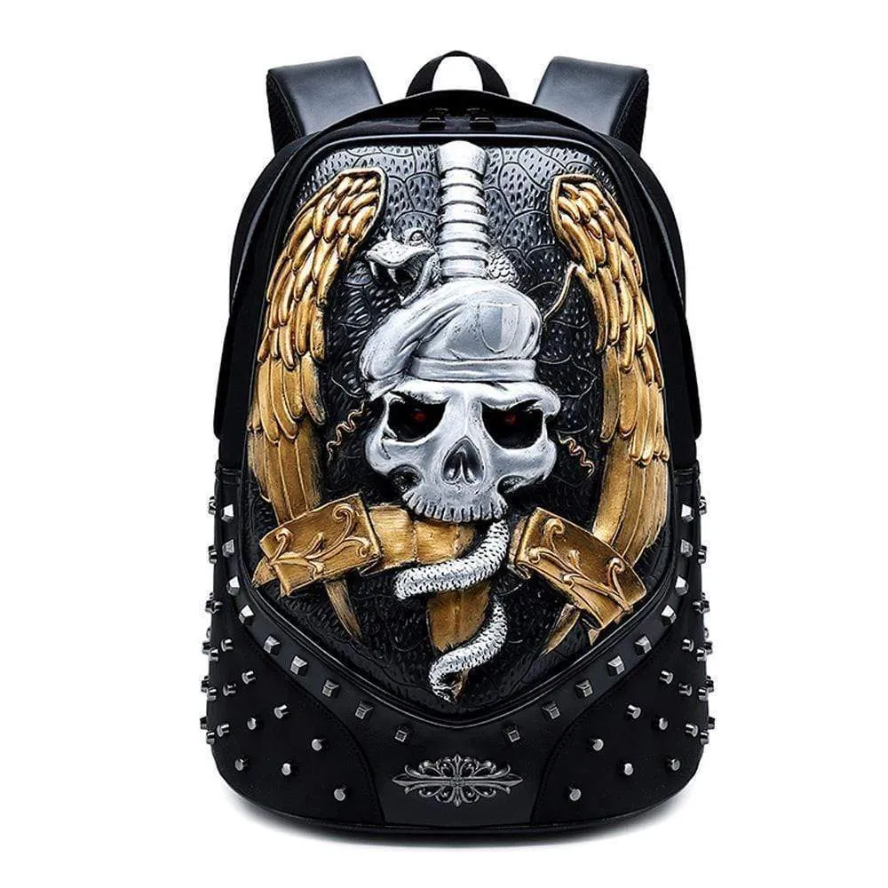 3D Backpack ,Studded Halloween 3D Elf With Sword Faux Leather Rivets Studded Travelling Computer Bags