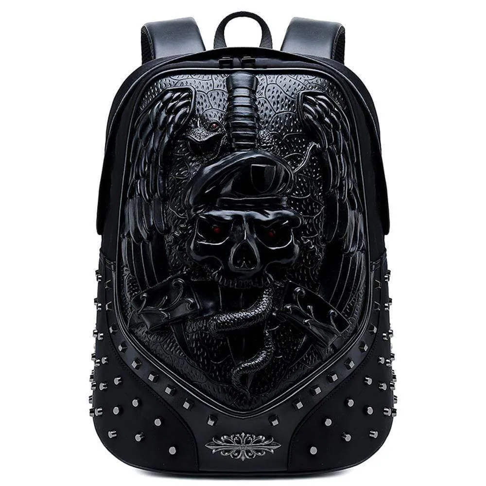 3D Backpack ,Studded Halloween 3D Elf With Sword Faux Leather Rivets Studded Travelling Computer Bags