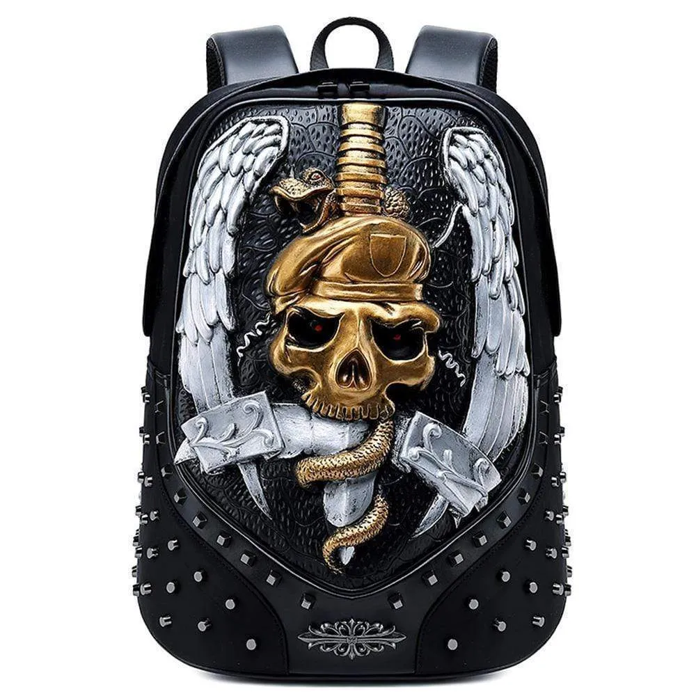 3D Backpack ,Studded Halloween 3D Elf With Sword Faux Leather Rivets Studded Travelling Computer Bags