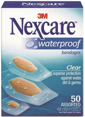 3M Nexcare Waterproof Bandages Assorted Sizes Clear 50 Per Box