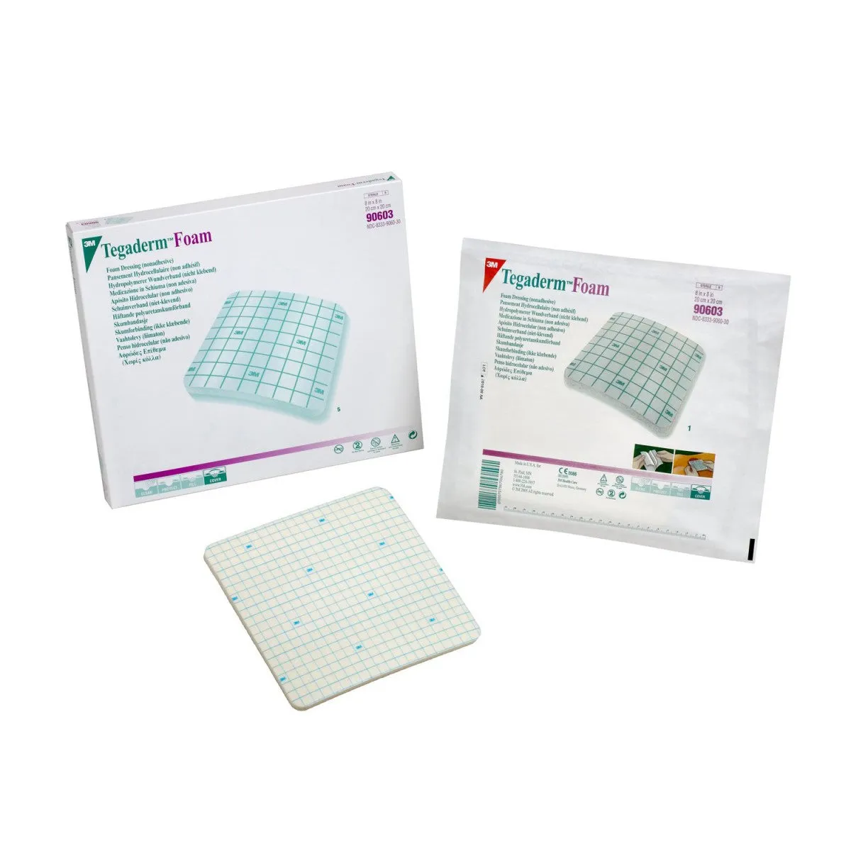 3M Tegaderm 90603 Foam Dressing 8 X 8 Inch Square Non-Adhesive without Border Sterile. Box of 5