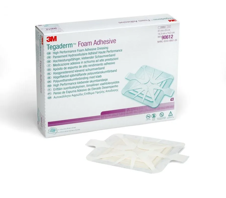 3M Tegaderm 90610 Foam Dressing 31/2 X 31/2 Inch Square Adhesive with Border Sterile. Box of 10