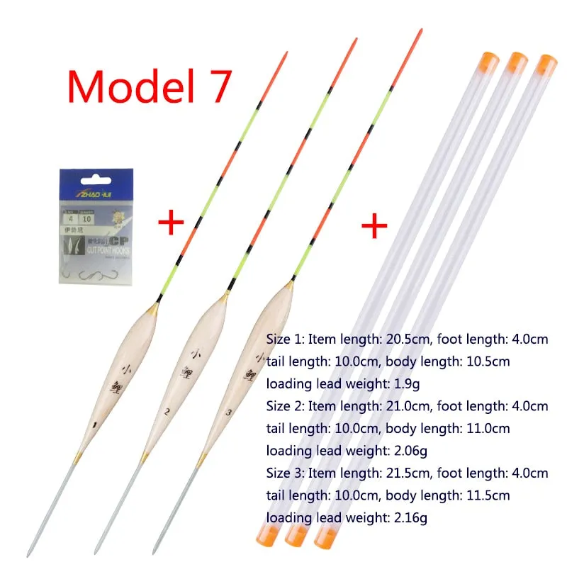 3pcs/lot Shallow Water Fishing Floats Balsa Bobber 3pcs float tubes 1 Bag Fishing hooks Fresh Water Buoy Fishing Tackles Tools