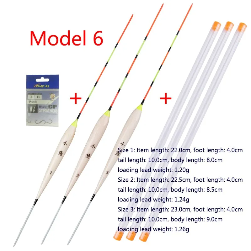 3pcs/lot Shallow Water Fishing Floats Balsa Bobber 3pcs float tubes 1 Bag Fishing hooks Fresh Water Buoy Fishing Tackles Tools