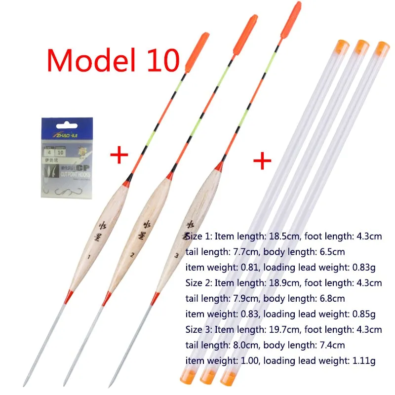 3pcs/lot Shallow Water Fishing Floats Balsa Bobber 3pcs float tubes 1 Bag Fishing hooks Fresh Water Buoy Fishing Tackles Tools