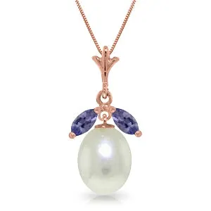 4.5 Carat 14K Solid Rose Gold Necklace Pearl Tanzanite