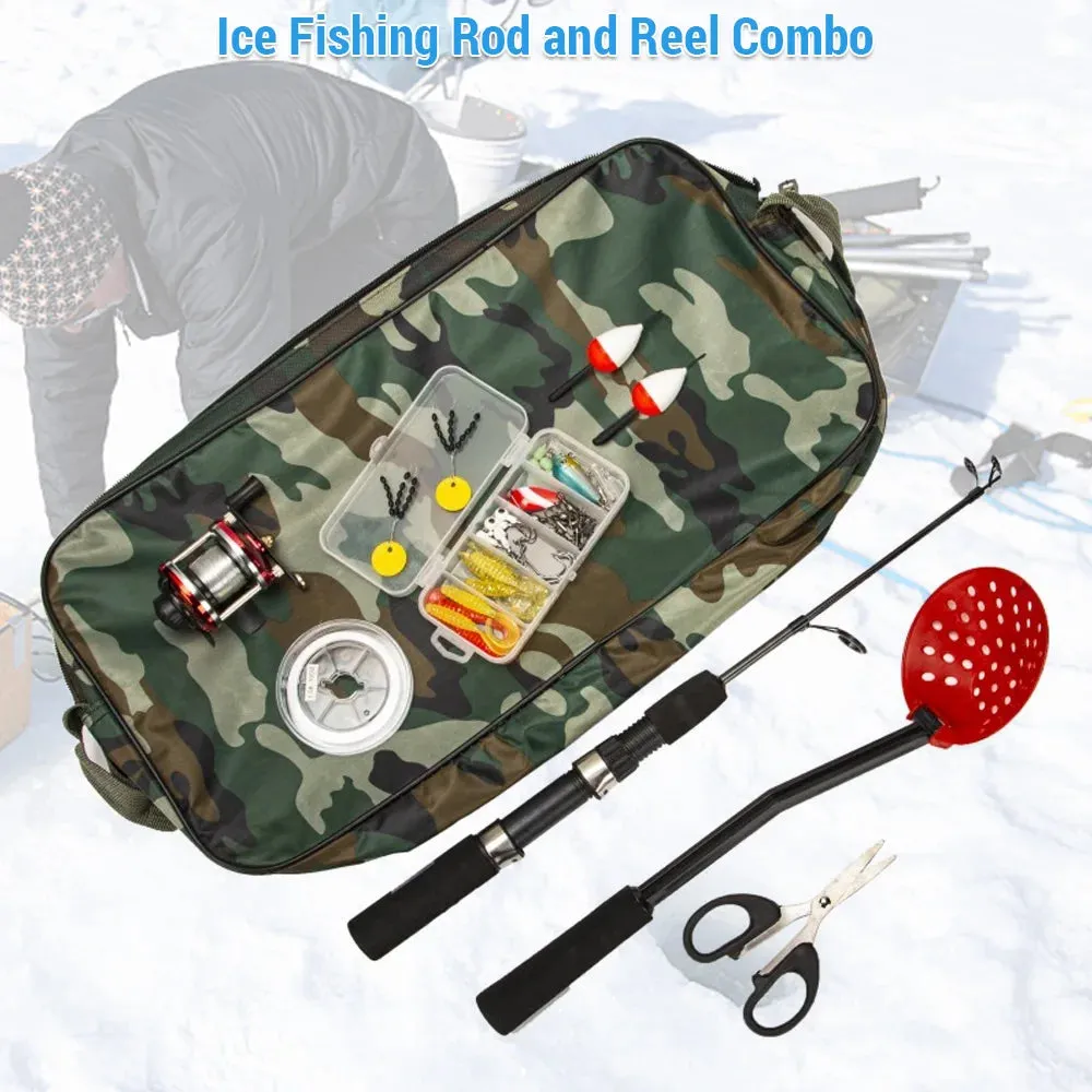 52pcs Ice Fishing Gear Set Ice Fishing Rod and Reel Combo with Ice Fishing Scoo p Ice Fishing Hook Fishing Lures