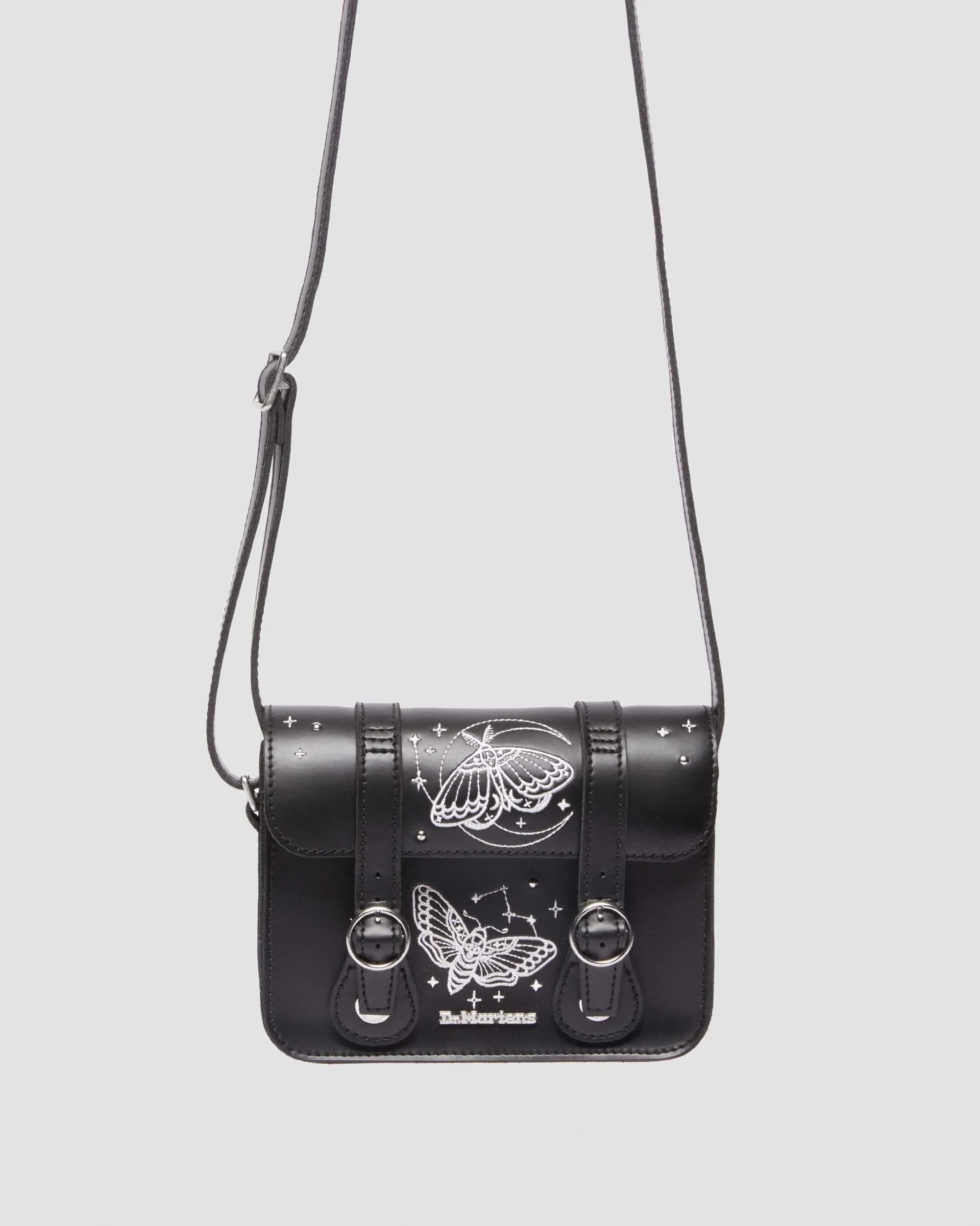 7" Celestial Moth Embroidered Leather Crossbody Bag