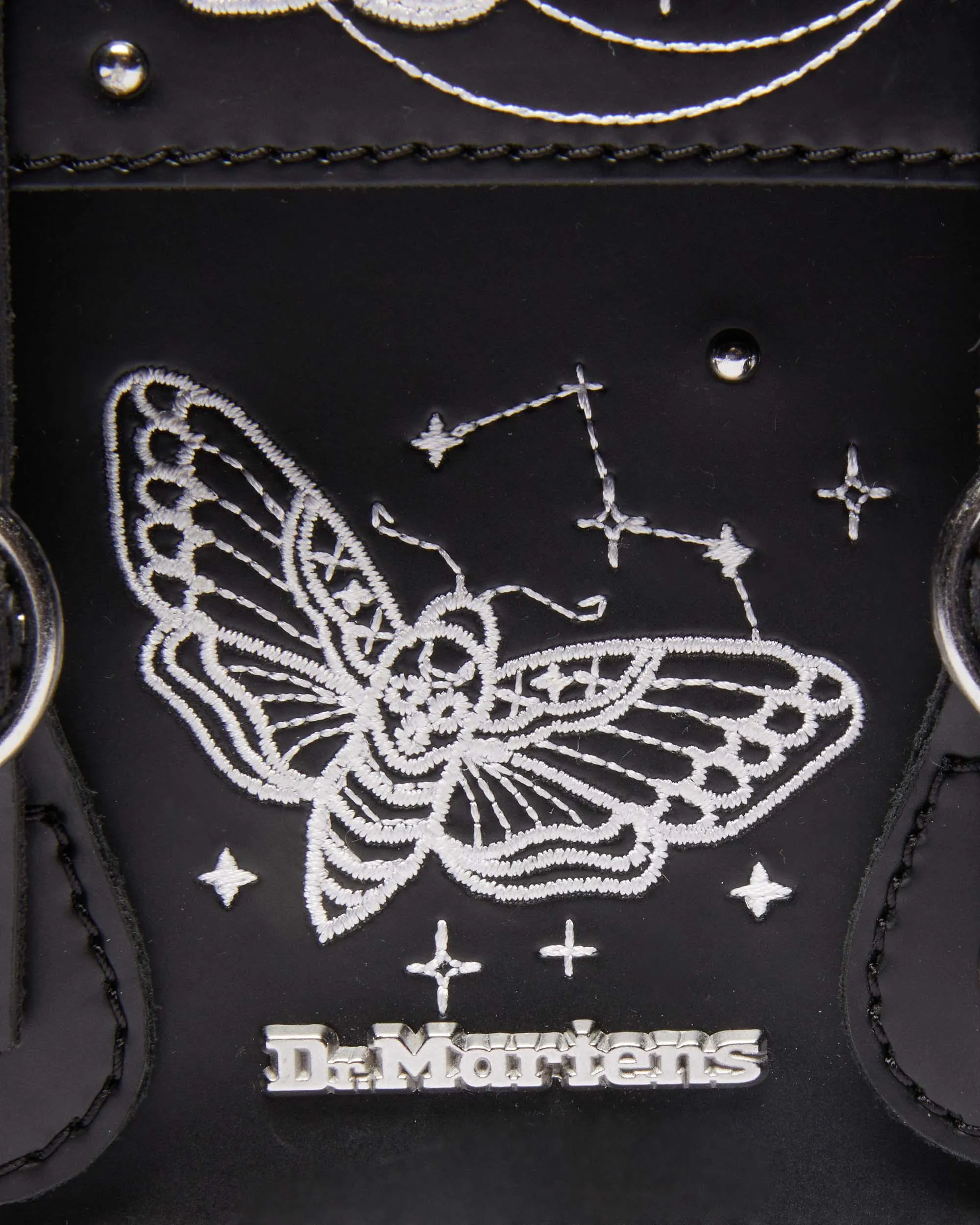 7" Celestial Moth Embroidered Leather Crossbody Bag