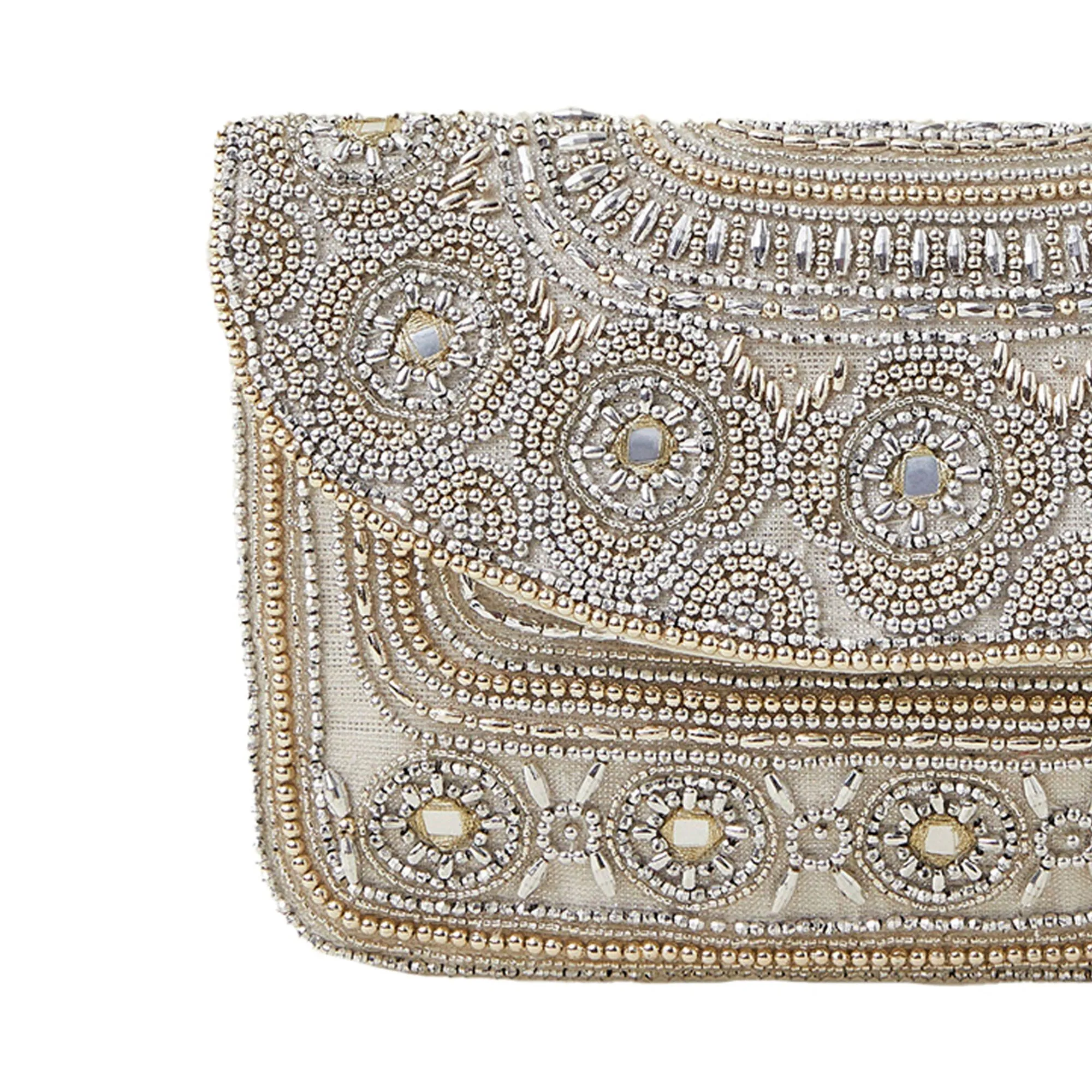 Accessorize London Women's Silver Beaded Clutch Bag