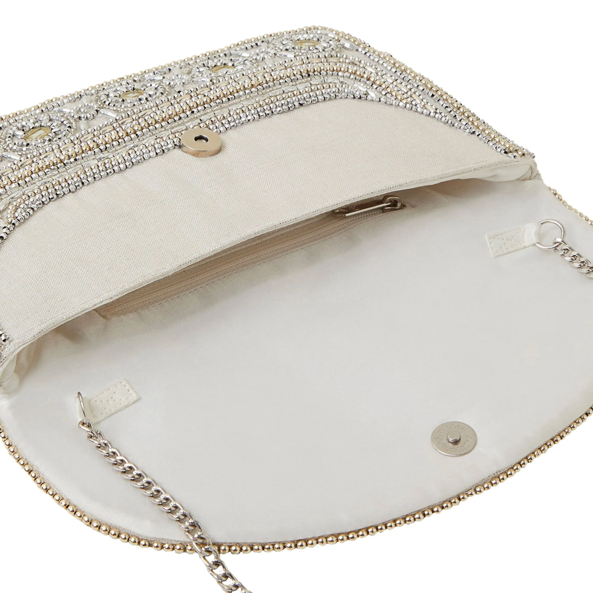 Accessorize London Women's Silver Beaded Clutch Bag