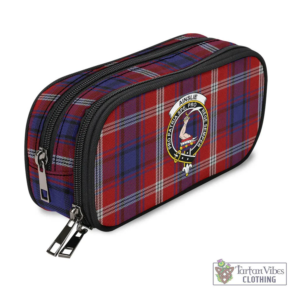 Ainslie Tartan Pen and Pencil Case with Family Crest