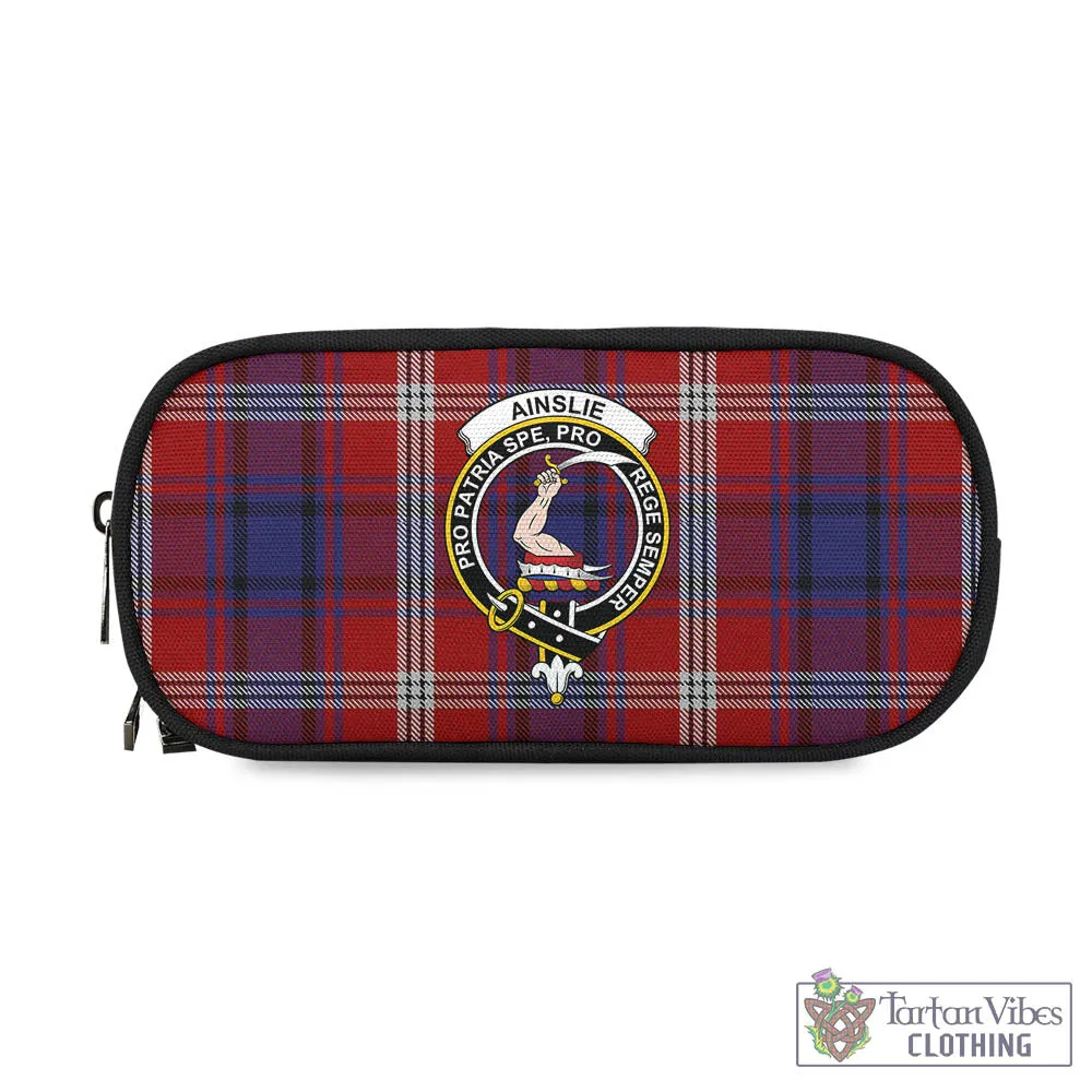 Ainslie Tartan Pen and Pencil Case with Family Crest