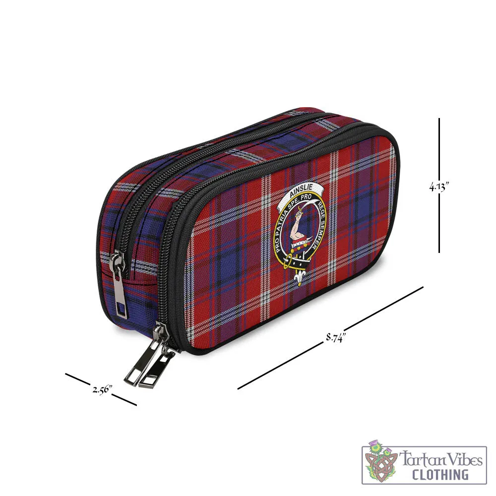 Ainslie Tartan Pen and Pencil Case with Family Crest