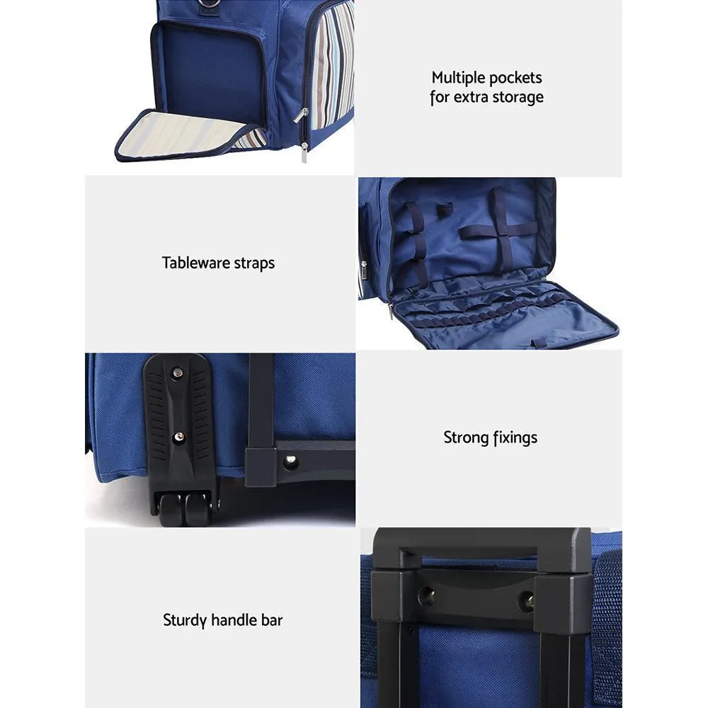 Alfresco 6 Person Picnic Bag Trolley Set - Blue