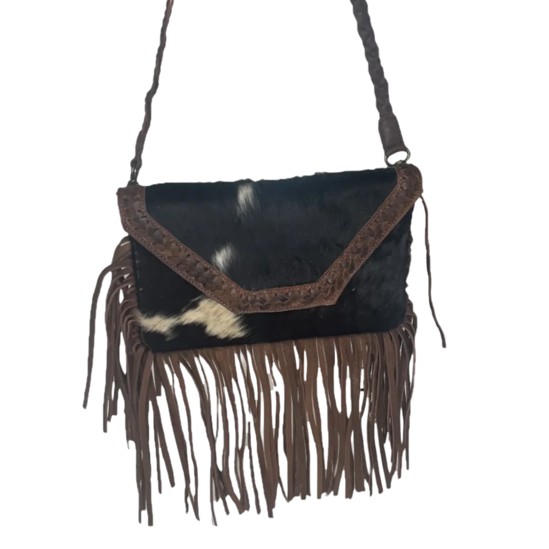 American Darling® Braided Cowhide Fringe Brown Leather Bag ADBGM298B