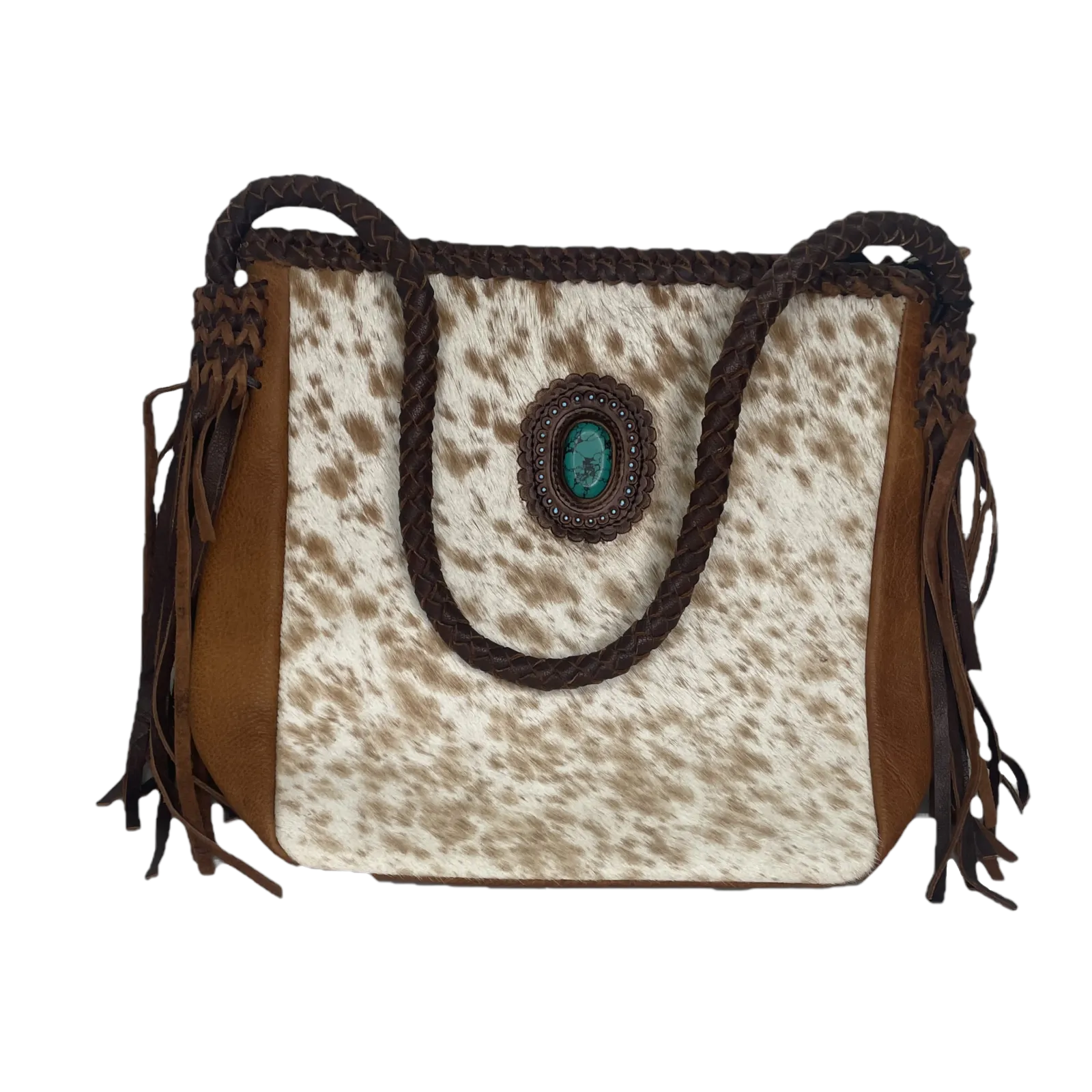 American Darling® Leather Tan & White Cowhide Hand Bag ADBGM318A