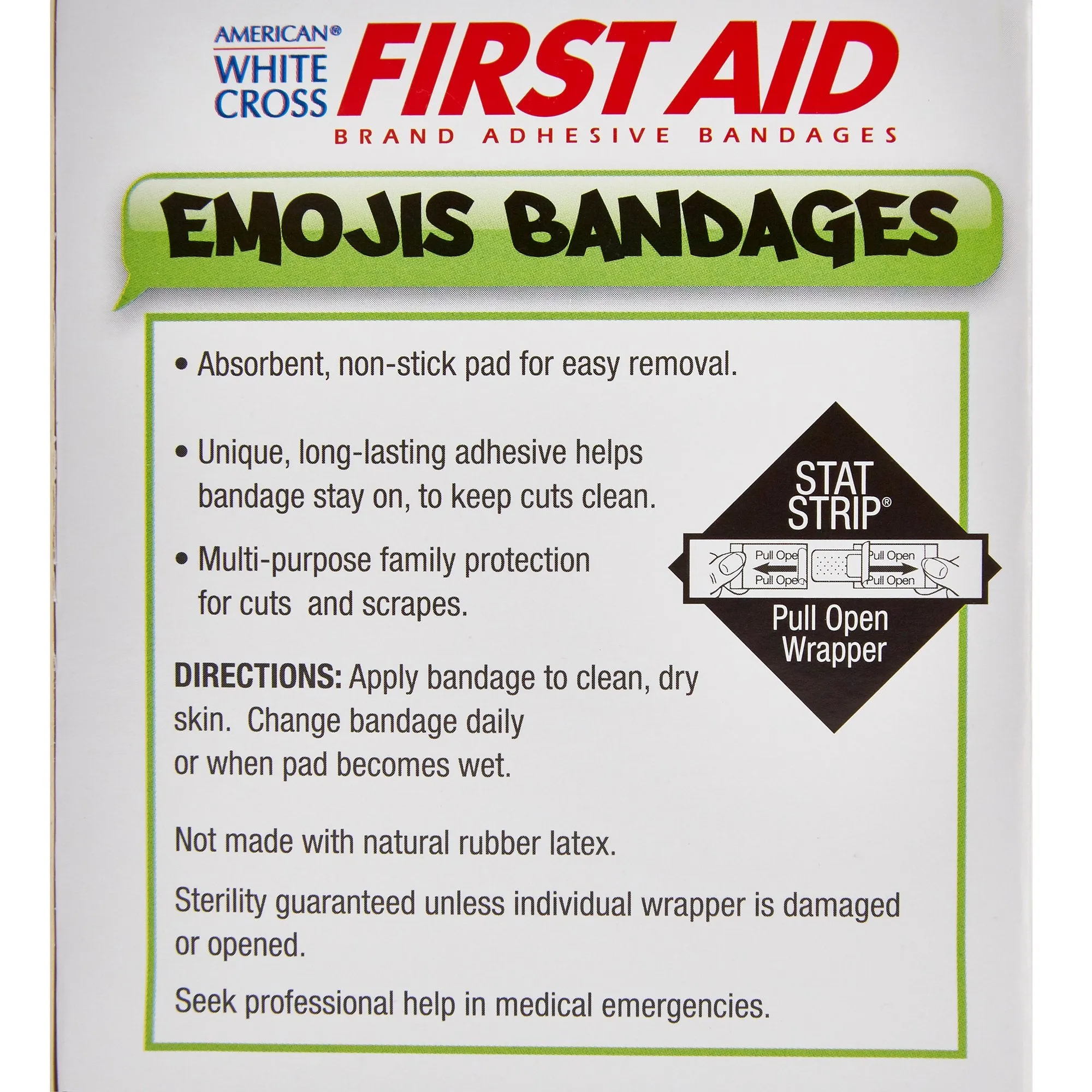 American® White Cross First Aid Emojis Kid Design Adhesive Strip, ¾ x 3 Inch