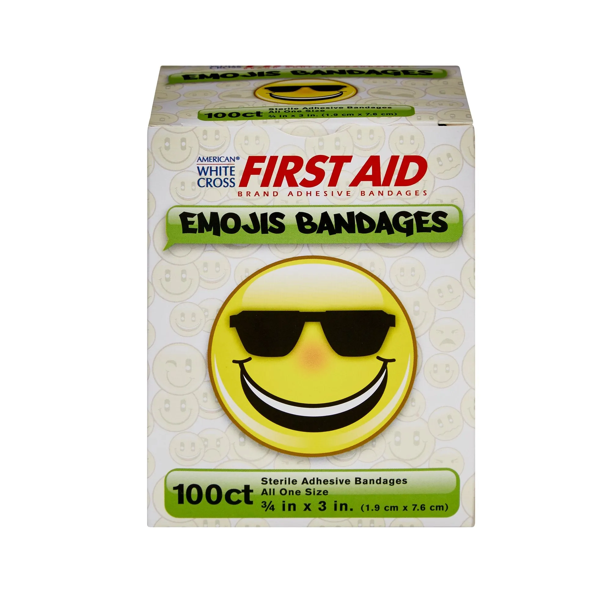 American® White Cross First Aid Emojis Kid Design Adhesive Strip, ¾ x 3 Inch