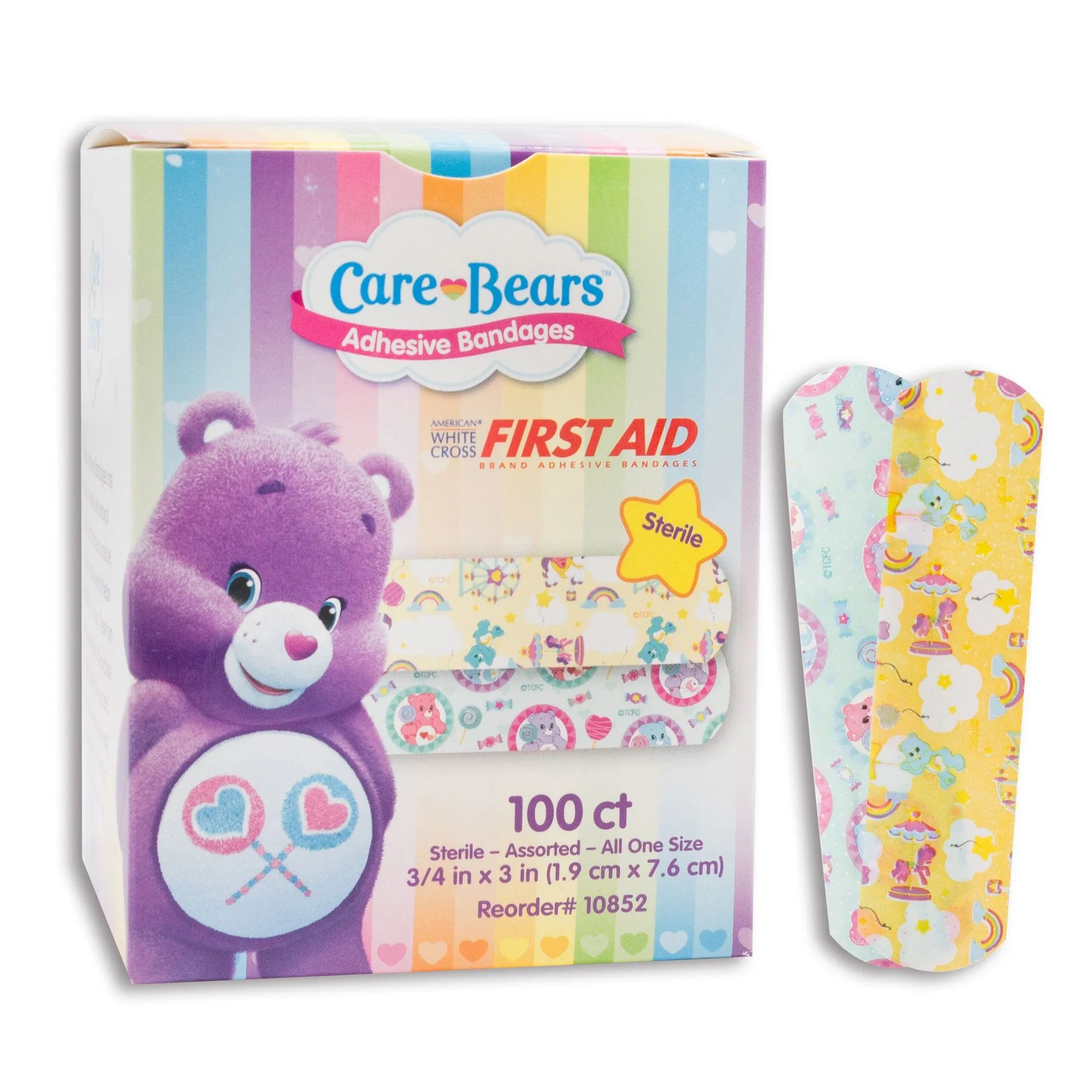 American® White Cross Stat Strip® Kid Design (Care Bears) Adhesive Strip, 3/4 x 3 Inch