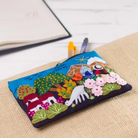 Andean Couple Colorful Cotton Blend AppliquŽ Pencil Case - „oka Kuyayki | NOVICA