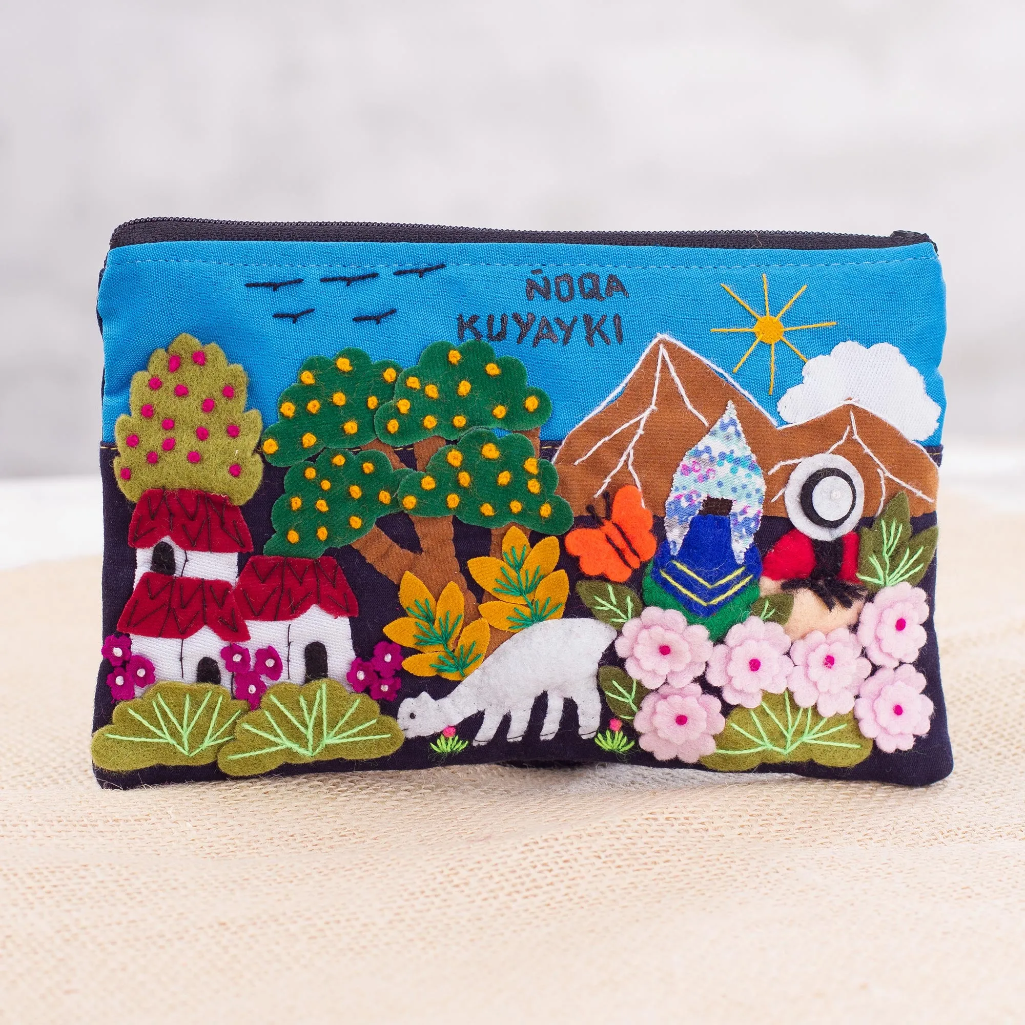 Andean Couple Colorful Cotton Blend AppliquŽ Pencil Case - „oka Kuyayki | NOVICA