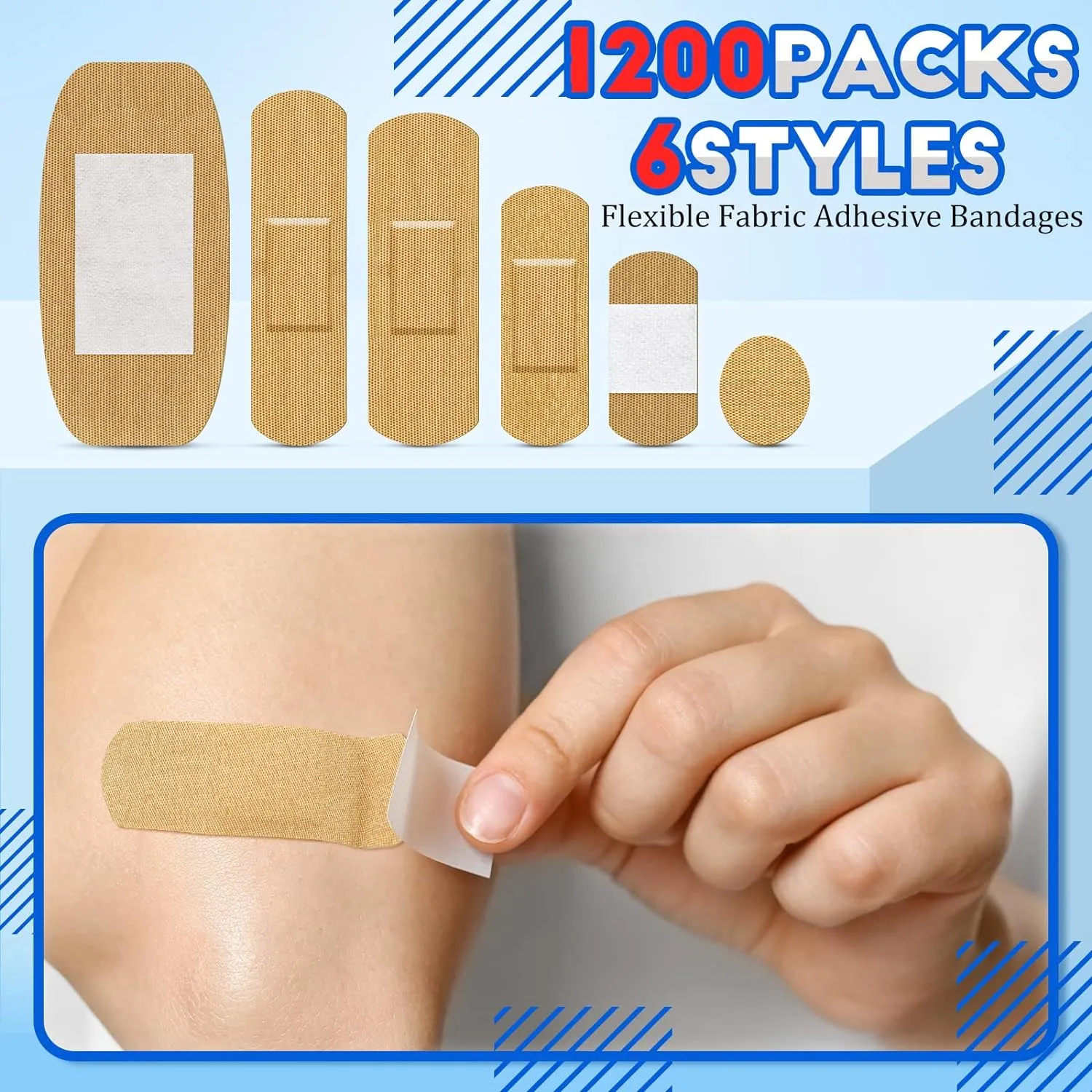 Assorted Bandages, Flexible Fabric Adhesive Bandages Family Variety Pack