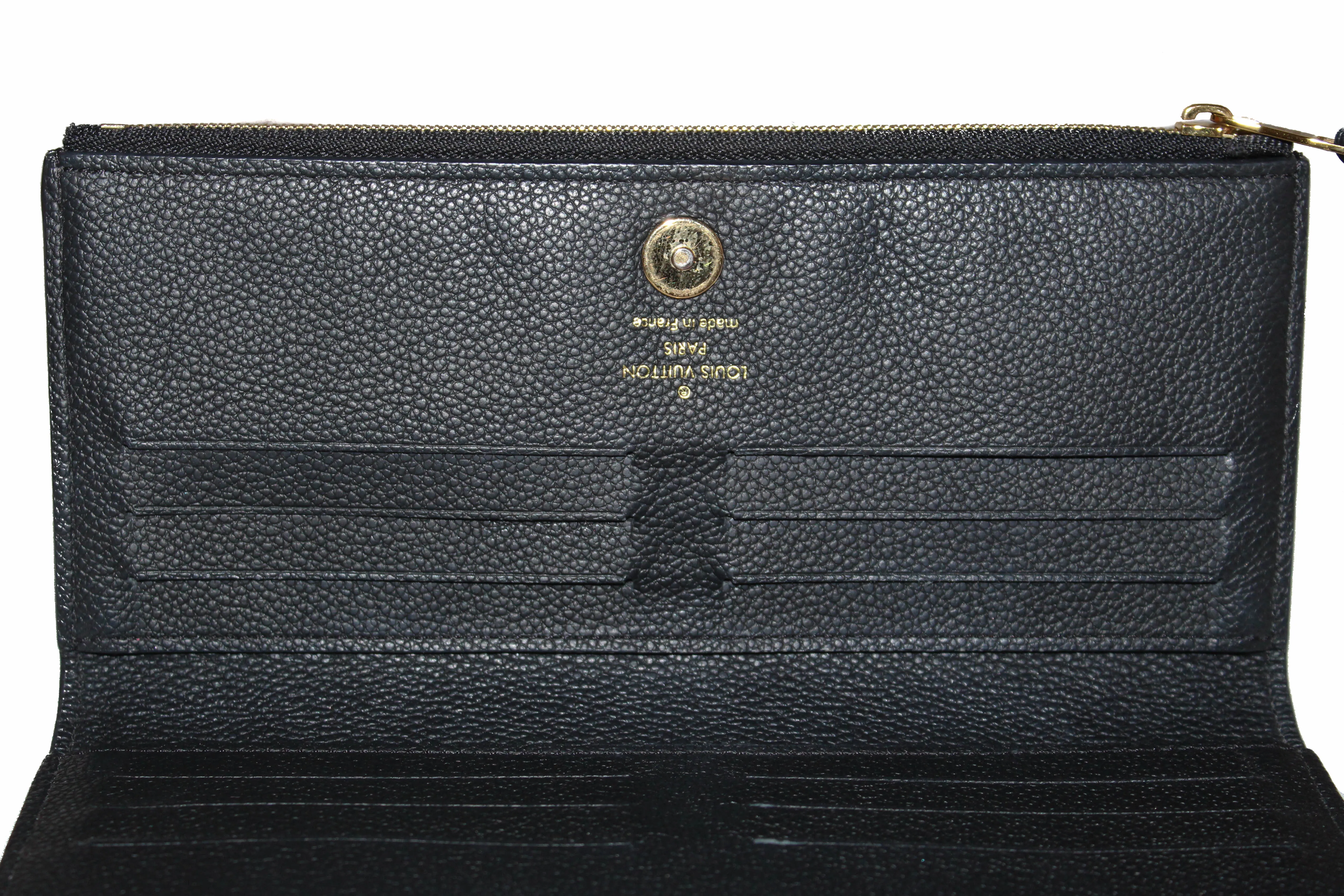 Authentic Louis Vuitton Black Monogram Empreinte Leather Adele Long Wallet