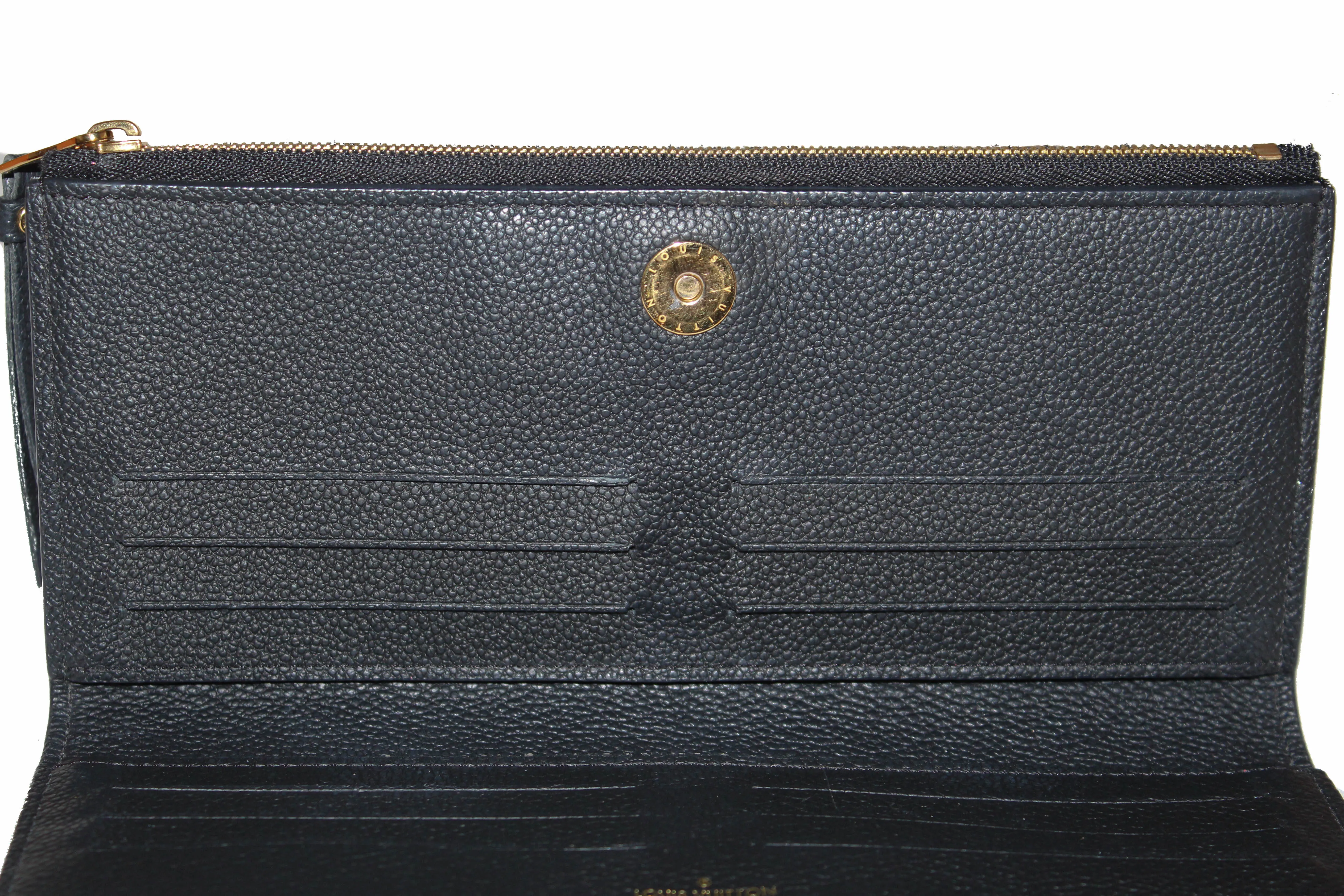 Authentic Louis Vuitton Black Monogram Empreinte Leather Adele Long Wallet