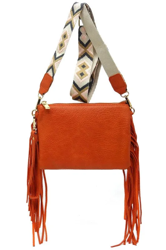 Aztec Guitar Strap Fringe Clutch Crossbody Bag