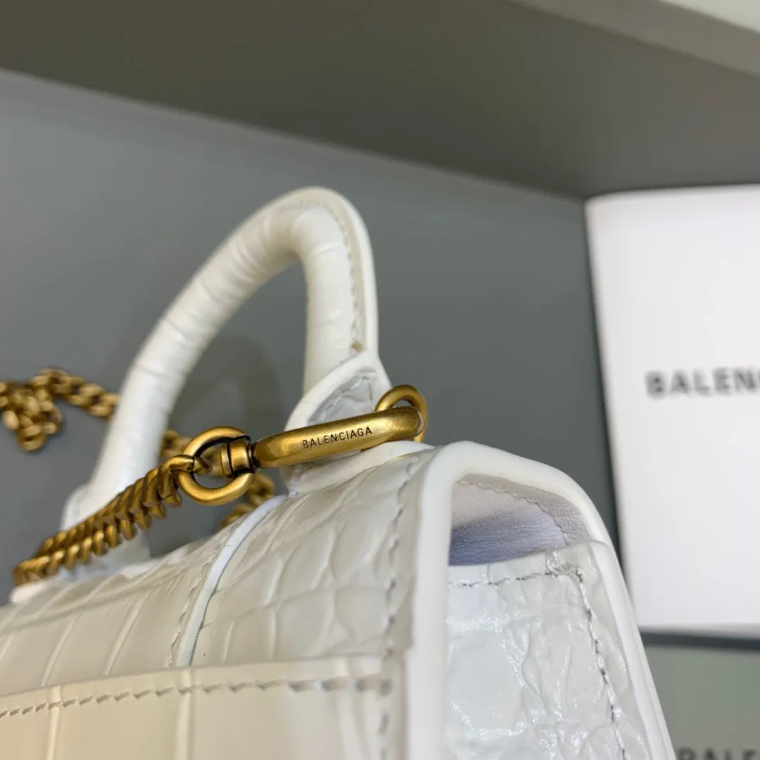 Balen Hourglass Mini Handbag With Chain In White, For Women,  Bags 4.7in/12cm