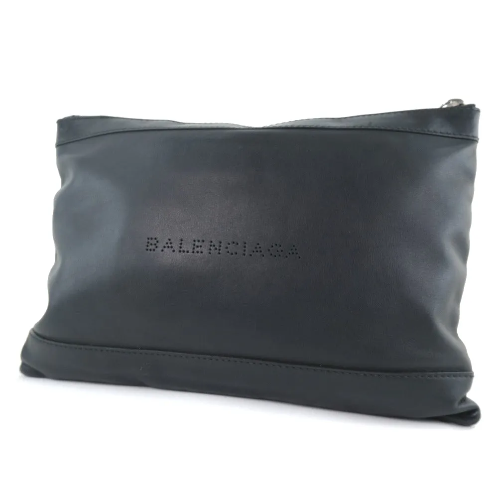 Balenciaga Navy Clip M Clutch Bag Leather Clutch Bag 37373 in Very Good Condition