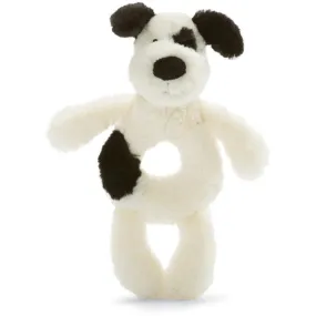 Bashful Black & Cream Puppy Ring Rattle