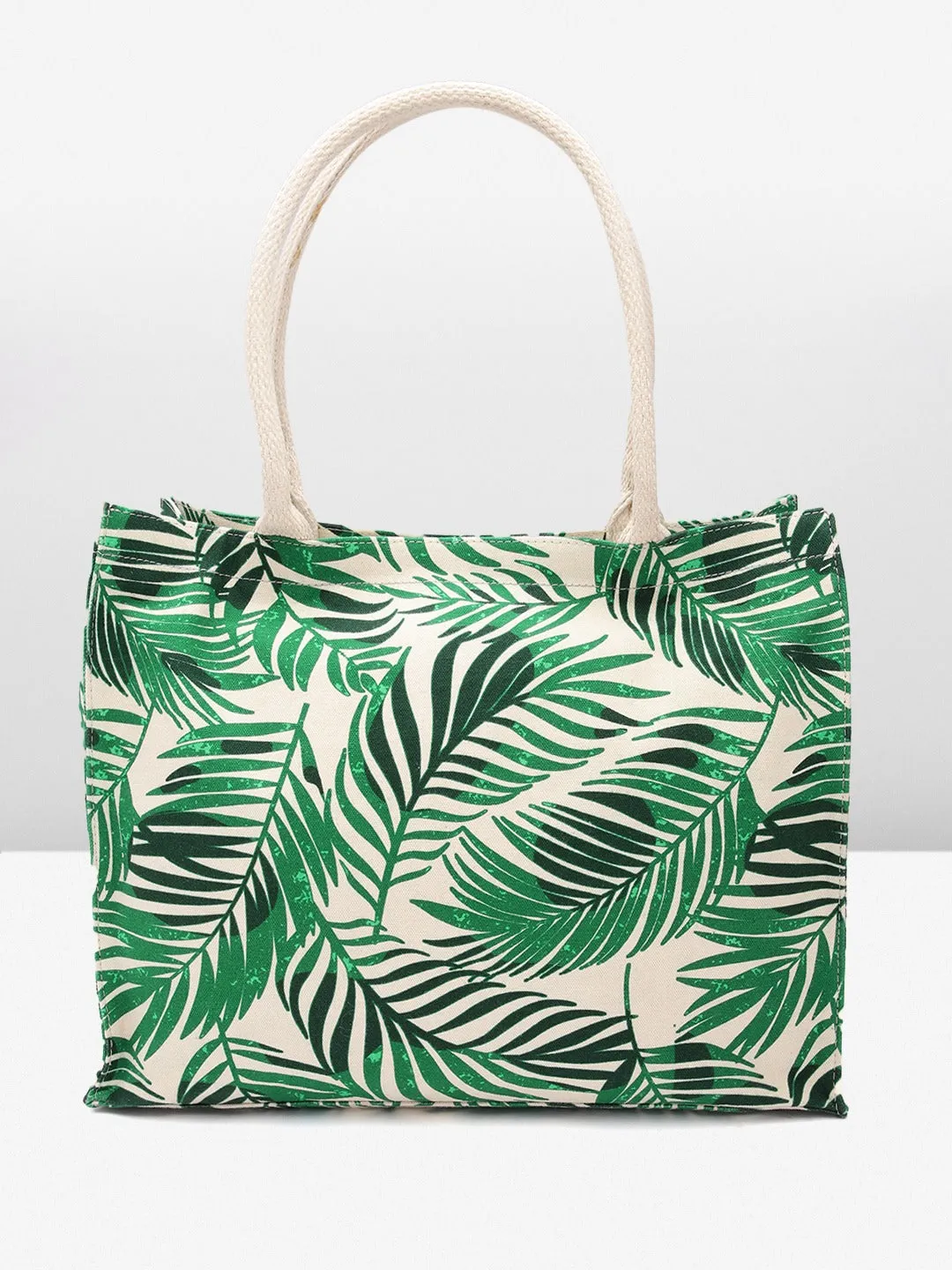 Berrylush Women Green & White Floral Printed Fabric Two Handle Shopper Regular Tote Bag