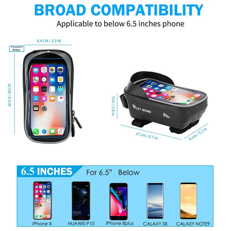 Bicycle Bag Front Frame MTB Bike Bag Waterproof Touch Screen Top Tube 6-7.2 Inch Phone Bag Case Cycling Accessories