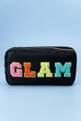 Black "GLAM" Patch Cosmetic Pouch