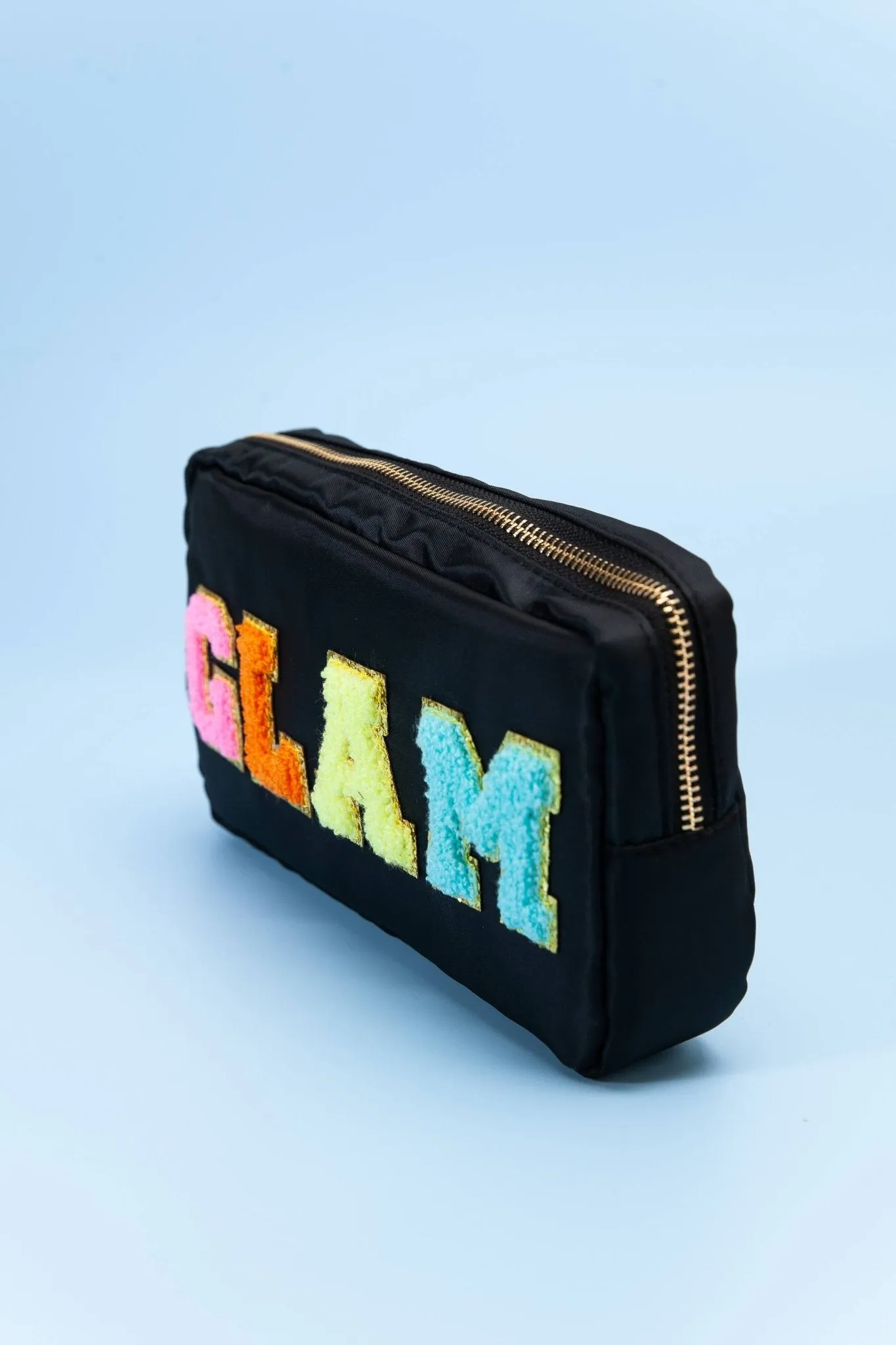 Black "GLAM" Patch Cosmetic Pouch