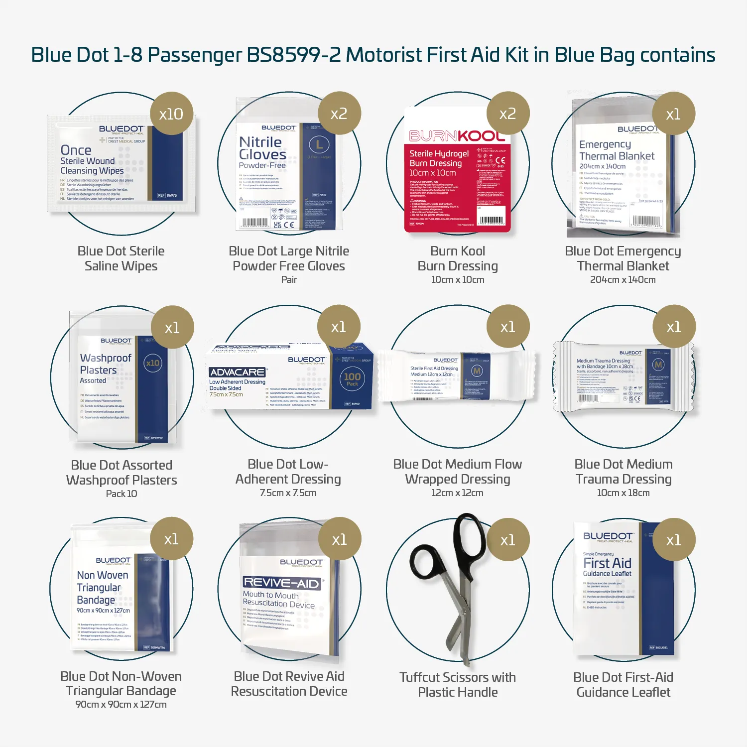 Blue Dot 1-8 Passenger BS 8599-2 (2014) Motorist First Aid Kit in Blue Bag