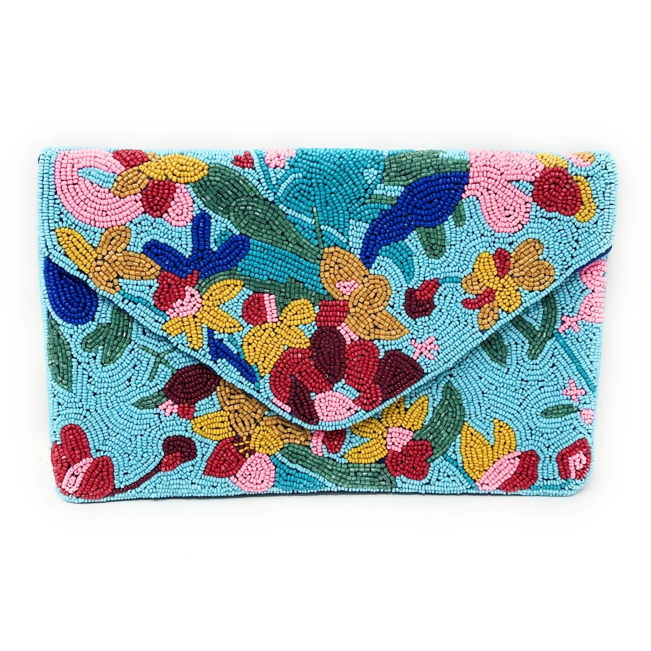 Blue Floral Beaded Clutch Purse