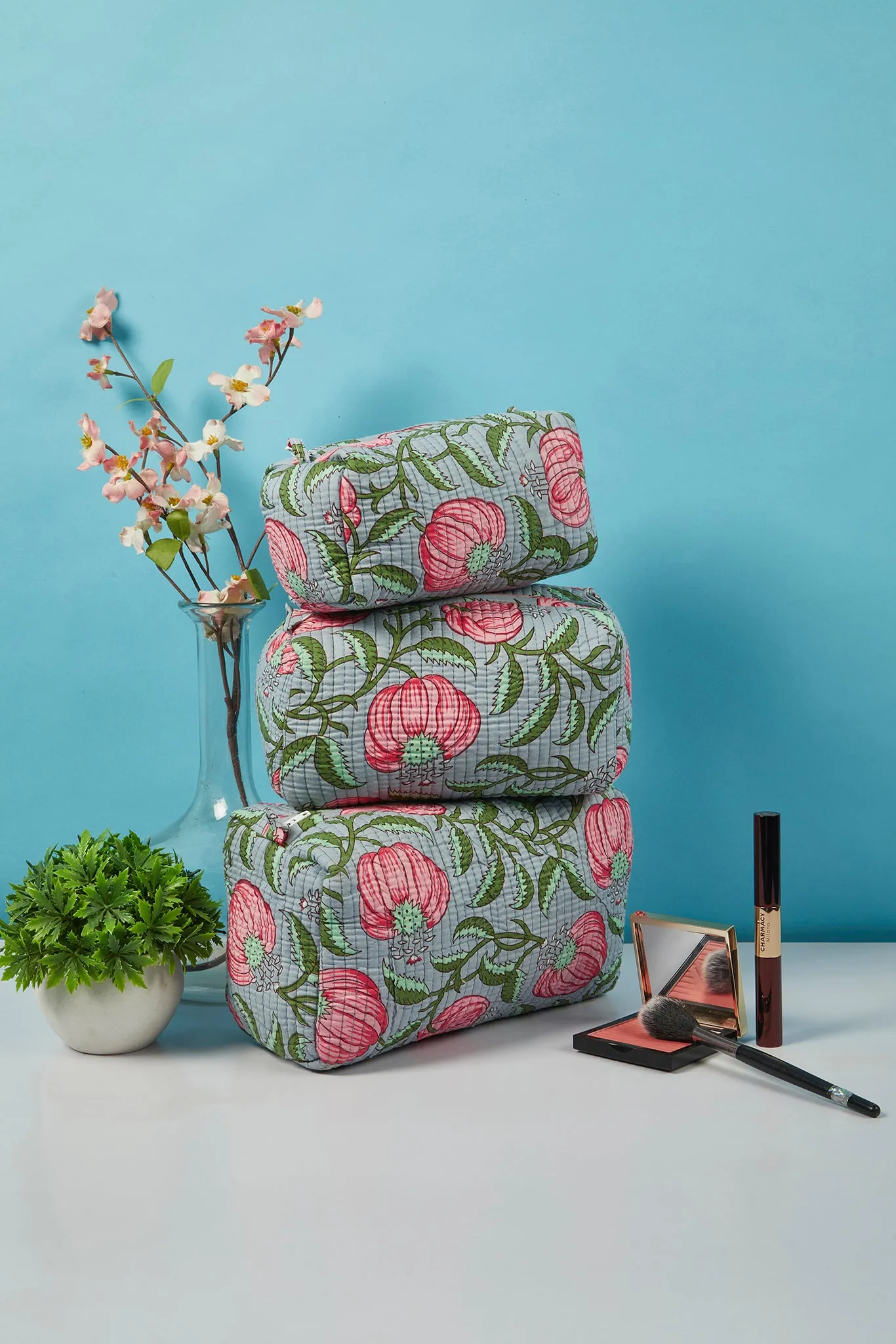 Botanical Bliss Quilted Pouches (Set of 3)