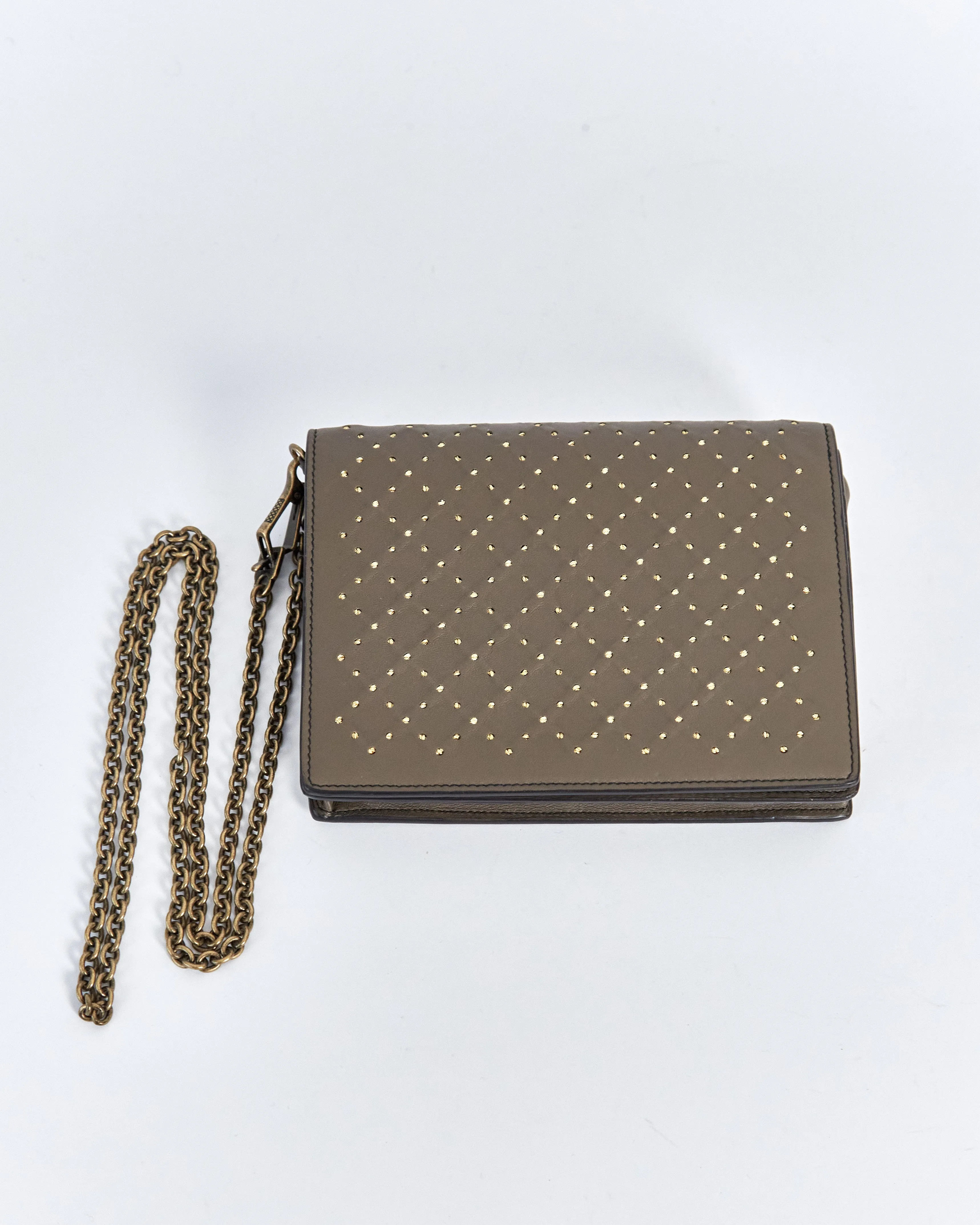 Bottega Veneta studded wallet on chain, olive